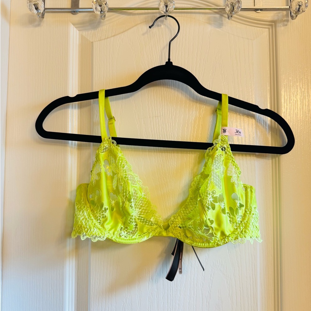 Lace Trim Lime Green Bra